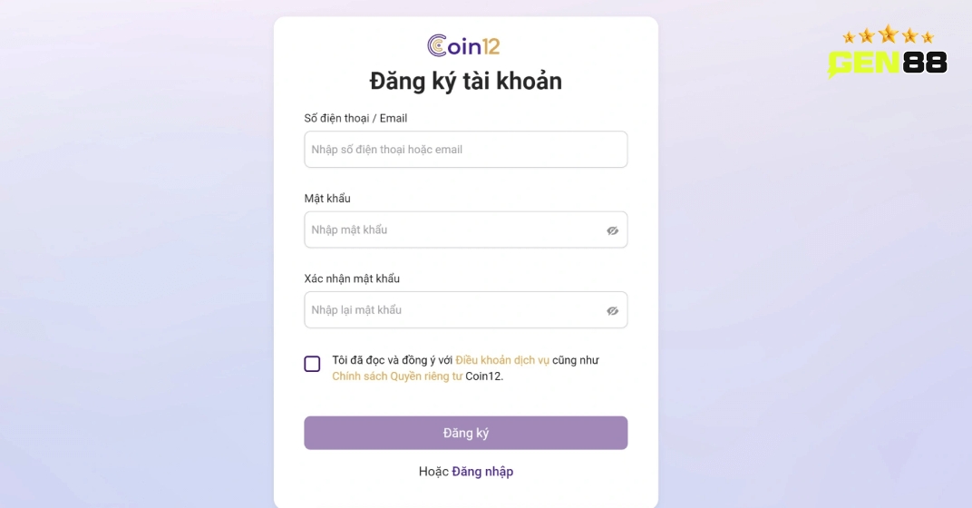 Đăng ký tài khoản Coin12 Đăng ký tài khoản Coin12