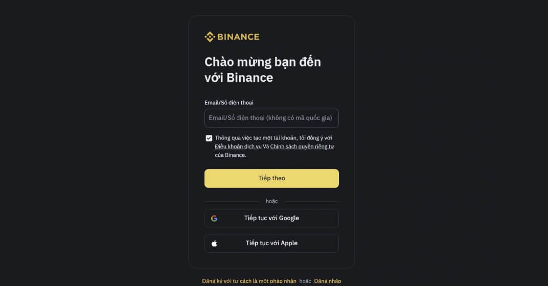 Thực hiện đăng ký tài khoản Binance Thực hiện đăng ký tài khoản Binance