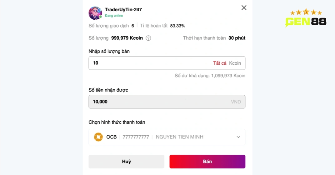 Chi tiết thông tin lệnh vừa bán và hiển thị đồng hồ đếm ngược. Chi tiết thông tin lệnh vừa bán và hiển thị đồng hồ đếm ngược.
